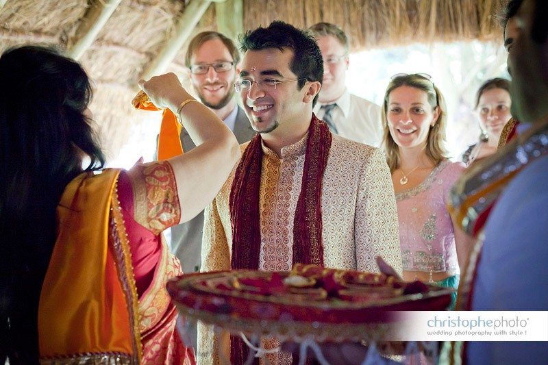 Groom being blessed by his mother before the hindu wedding ceremony.