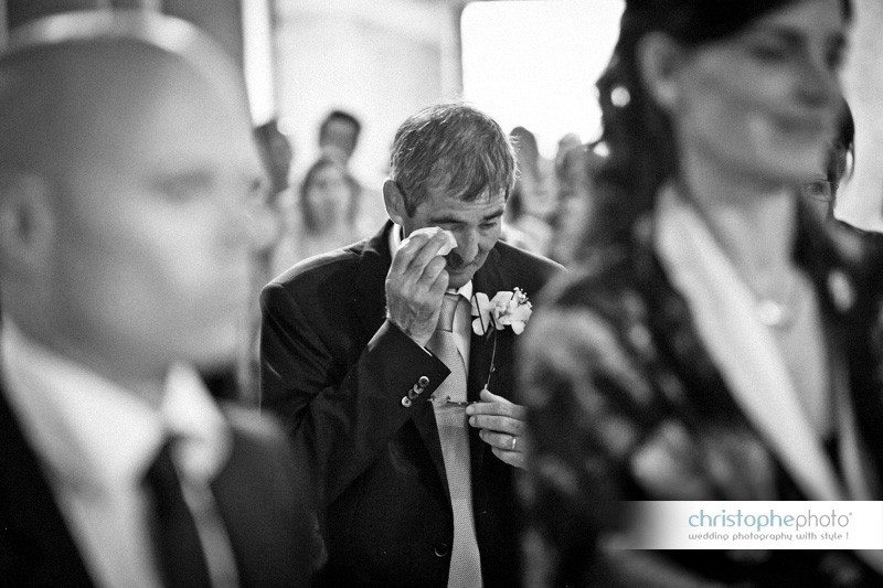Father of the getting emotional as the wedding ceremony is moving forward. Photo taken by wedding photographer pisa venice italy