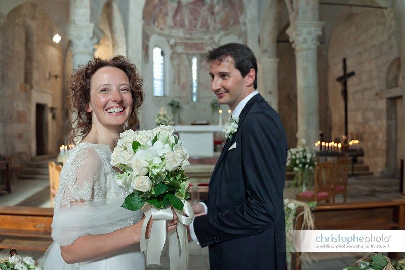 Happy bride once the religious ceremony was over. Italian wedding near Pisa.