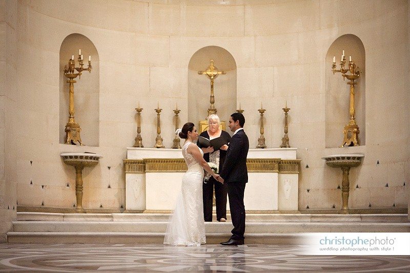 wedding ceremony in chapelle expiatoire conducted by a symbolic celebrant.