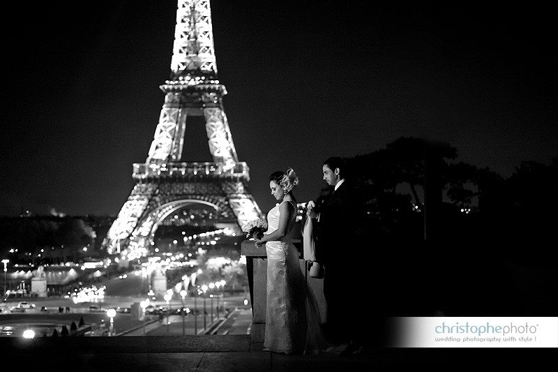Midnight in Paris with Eiffel Tower lit in the background by Wedding Photographer Paris