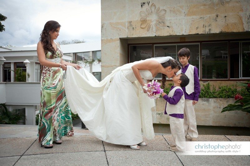 bride and the ring boy before the wedding ceremony in colombia