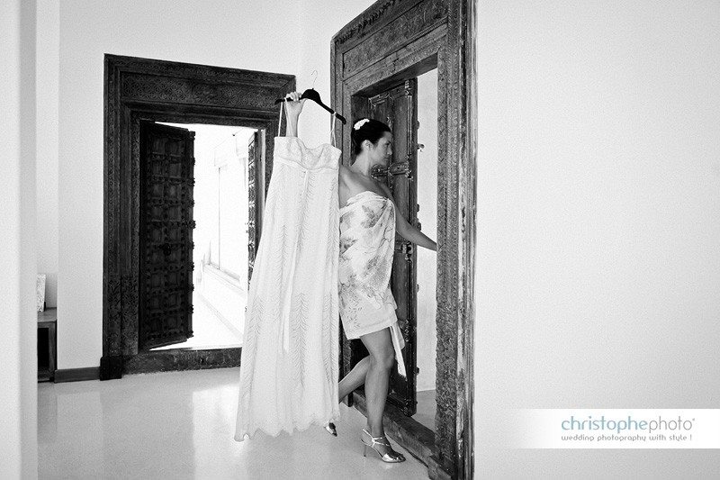 black and white photography of the bride and the wedding dress