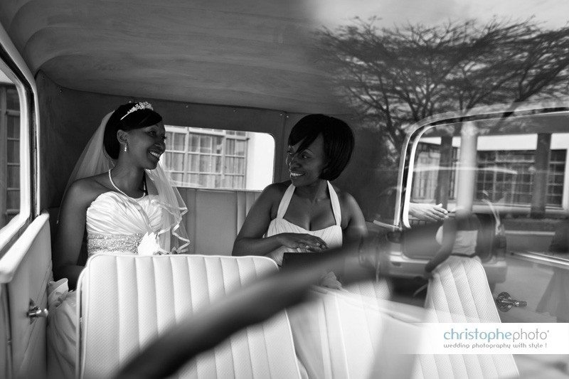 Reflection of the yellow accacia on the wedding car.