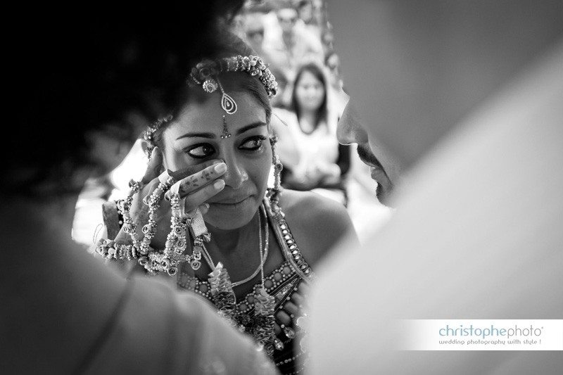 The bride getting emotional during one of the function.