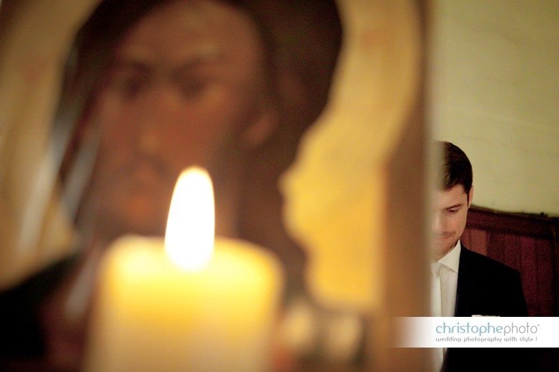 Candid portrait of the groom during the ceremony