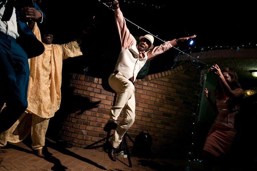 Guest dancing during the wedding reception in Zimbabwe